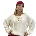 maglione con apertura regolabile sul davanti laccio